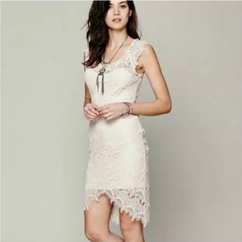 Free People crochet cream dress.